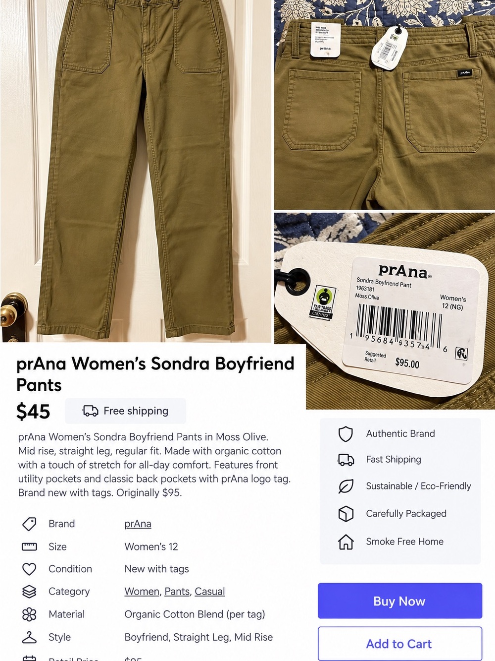 Prana Straight-Leg Pants in Moss Olive